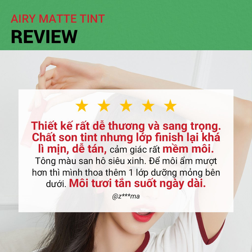[Mã COSIF03 giảm 10% đơn 400K] Son tint dạng lì siêu nhẹ môi innisfree Airy Matte Tint 3.8g