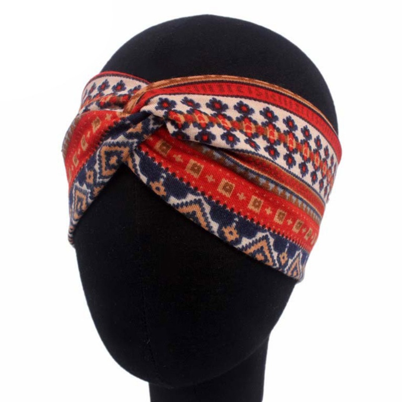 Băng đô cài tóc bản rộng co giãn in họa tiết thổ cẩm xinh xắn cho nữ