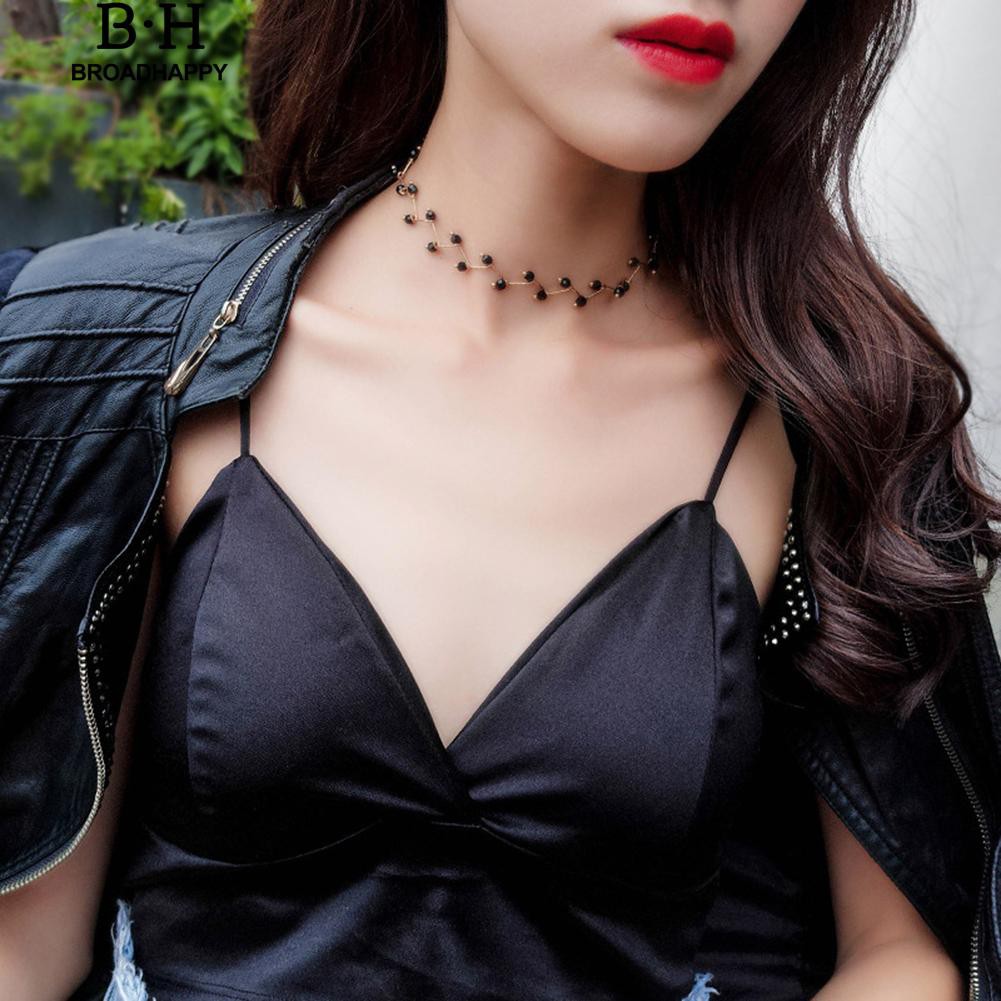 Vòng cổ choker thiết kế dây lượn sóng chuỗi hạt màu đen thời trang cá tính