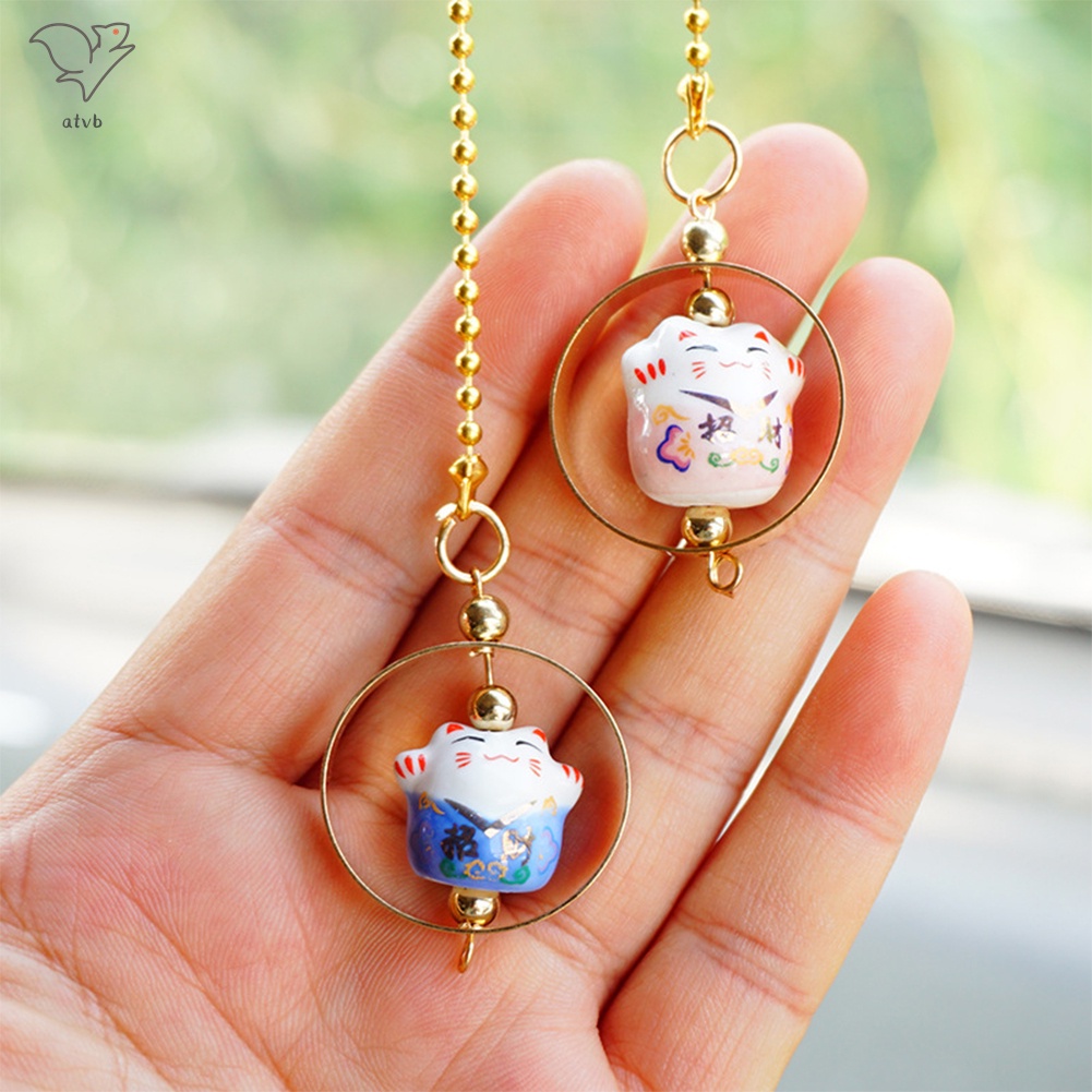 Phụ Kiện Treo Trang Trí Xe Hơi Hình Mèo May Mắn Bằng Sứ Dễ Thương