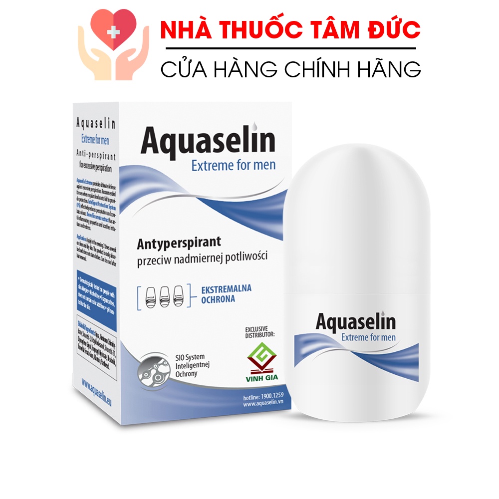 Lăn khử mùi cho nam Aquaselin for men 20ml - Không mùi không màu không vàng nách áo