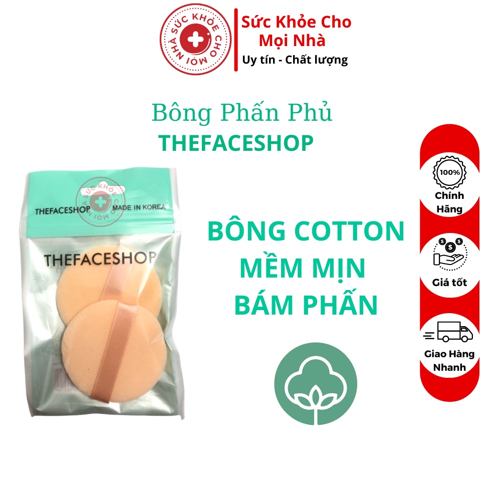 Bông phấn phủ Thefaceshop Make-up Puff chất cotton mềm mịn bám phấn tốt không hao phấn túi 2 miếng 62109