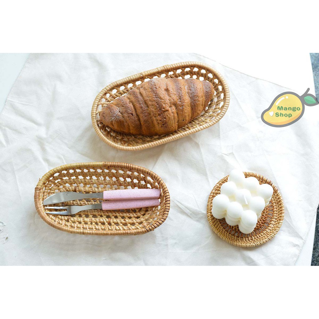 Giỏ mây xinh xắn ( Khay đan mây đựng đồ decor chụp ảnh )