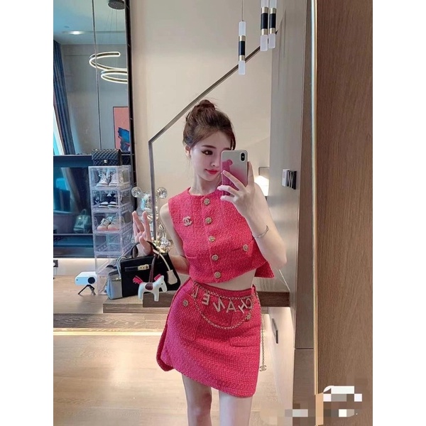 Set áo dạ hồng cao cấp