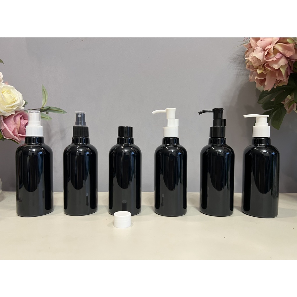 Chai Nhựa Pet 250ml Đen Cổ Cao Chiết Mỹ Phẩm, Sữa Tắm, Dầu Gội, Dung Dịch