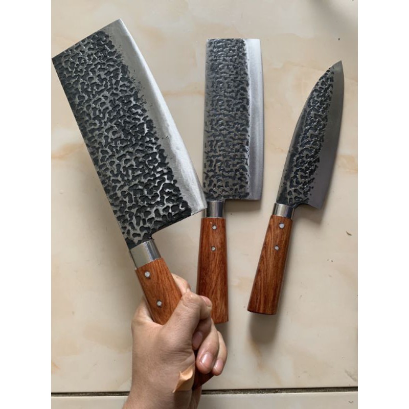 Bộ dao thép nhíp liên xô cán gỗ Hương đỏ