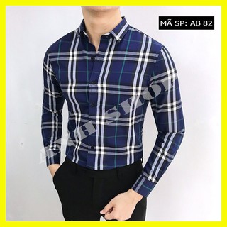 Áo Sơ mi nam dài tay phối kẻ màu xanh than đậm chất vải mềm dáng ôm nhẹ thích hợp với nhiều lứa tuổi