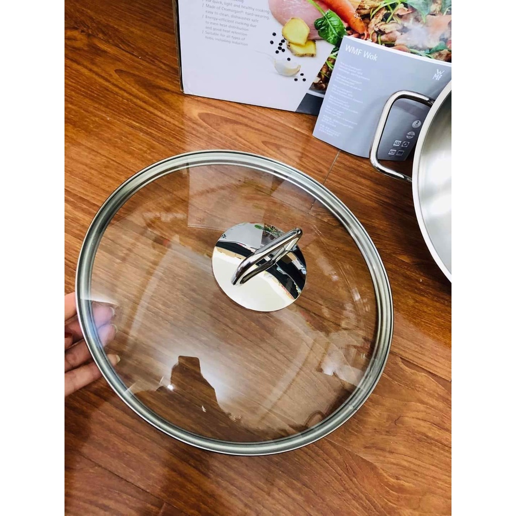Chảo xào sâu lòng WMF Wok Party 28cm, không lớp chống dính, vung kính