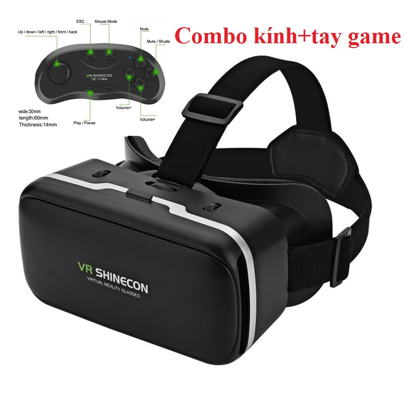 Combo Kính thực tế ảo VR Shinecon cao cấp cho Điện thoại+Tay cầm chơi game bluetooth 3.0