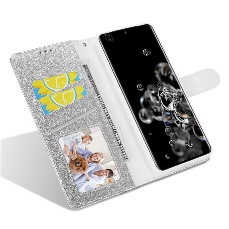 Bao da điện thoại mềm kiểu ví thẻ gập lấp lánh có giá đỡ cho Samsung S20 Uitre/ S10 E/S9+/Note 10 Pro/A71/A51/A41/A21S | BigBuy360 - bigbuy360.vn