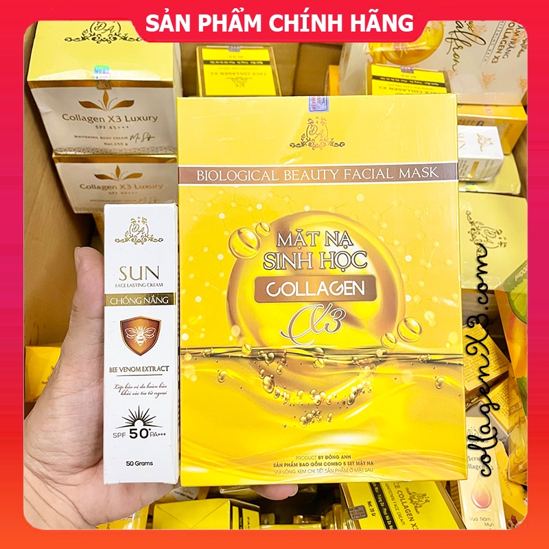 Bộ Mỹ Phẩm Collagen X3 chính hãng (Mặt Nạ Collagen X3 + Kem Chống Nắng Nọc Ong)