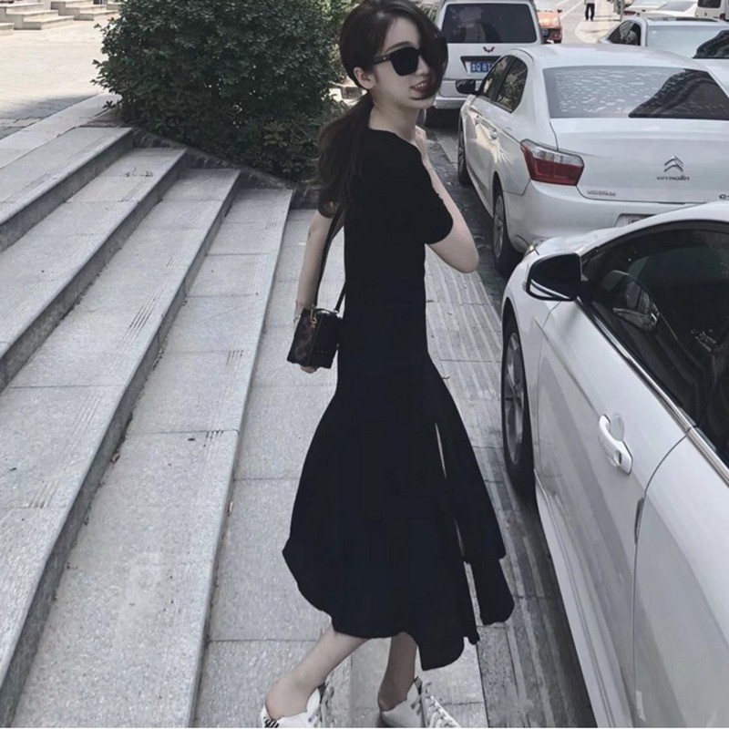 Váy Nữ Đầm Bút Chì Ngắn Tay Xẻ Tà Phong Cách Vintage