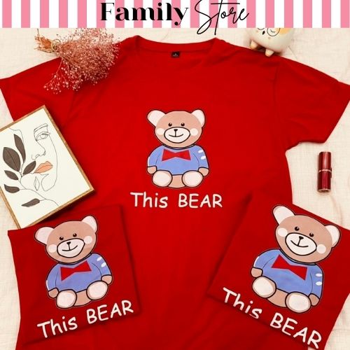 Áo phông gia đình ngộ nghĩnh gấu  bear cute đỏ 3/4/5 người. Cam kết chất đẹp. Family store