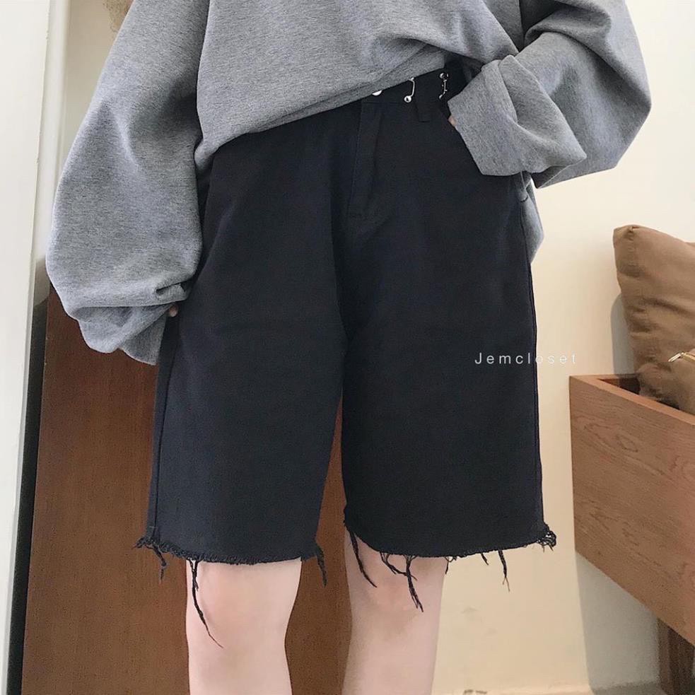 Quần short jean nữ trơn Boin Unisex 2 màu trăng/đen có khuy gài cân chỉnh eo siêu đẹp