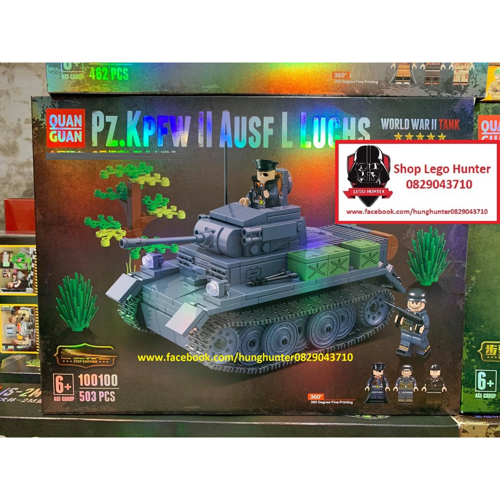 QuanGuan 100100 Army WW II Tank Pz.Kpfw II Ausf L Luchs bộ đồ chơi lắp ráp xe Tank Đức thế chiến 2
