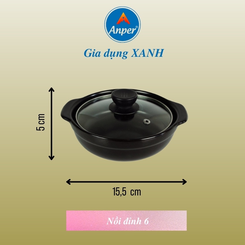 Nồi Đất 450ml Anper Cạn Nắp Kính Men Chống Dính (KO Bếp Từ) Nồi Đất Hàn Quốc , Nồi Kho Quẹt , Kho Cá , Kho Thịt Đ6