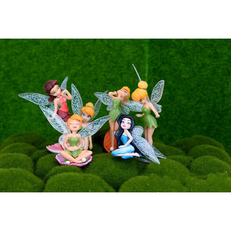 Combo 06 mô hình tiên hoa Tinker Bell cao 10cm trang trí tiểu cảnh, terrarium, móc chìa khóa, DIY