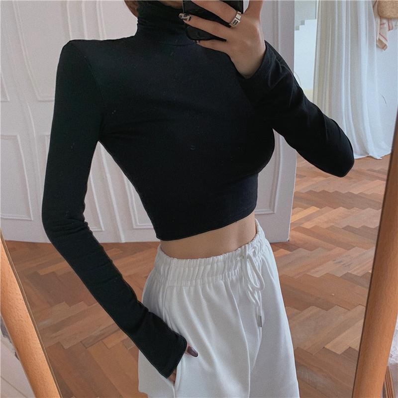 Áo Thun Cổ Cao Dáng Ôm Màu Trơn Đơn Giản Dễ Phối Đồ Thời Trang Hàn Quốc 2022