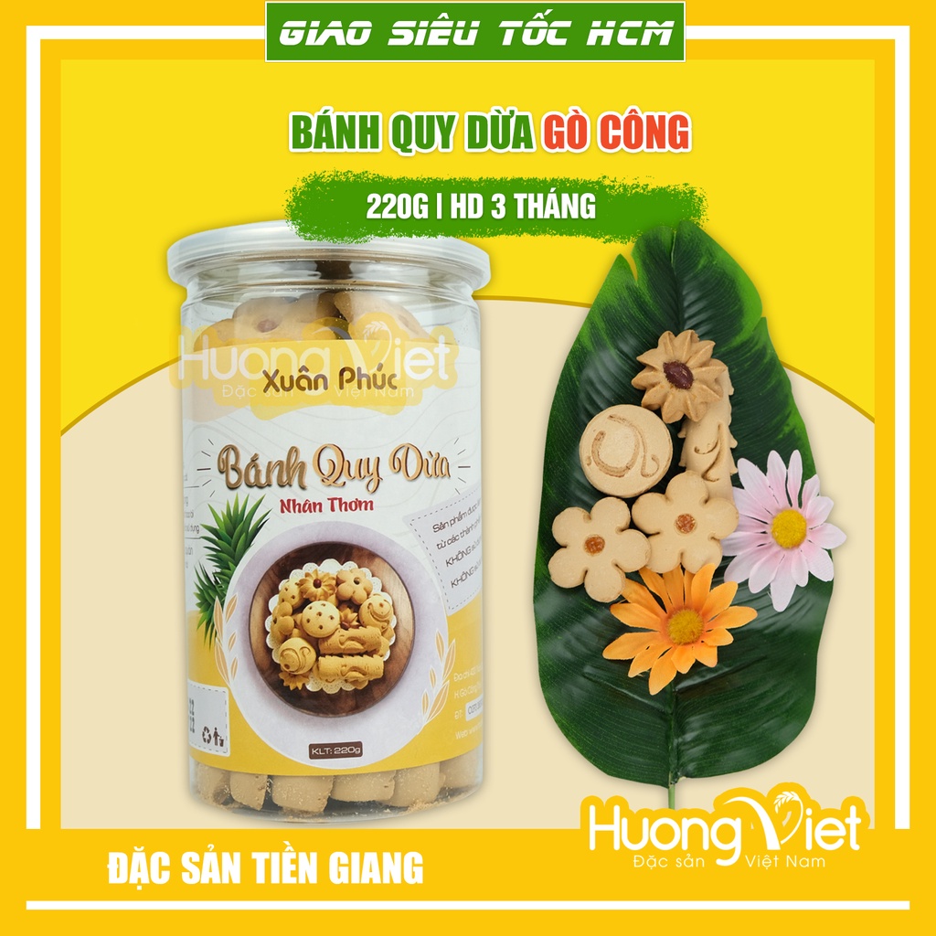Bánh quy dừa nướng miền Tây đặc sản Gò Công Tiền Giang thơm béo nước cốt dừa 220g, bánh dừa nướng nhân đậu phộng, thơm