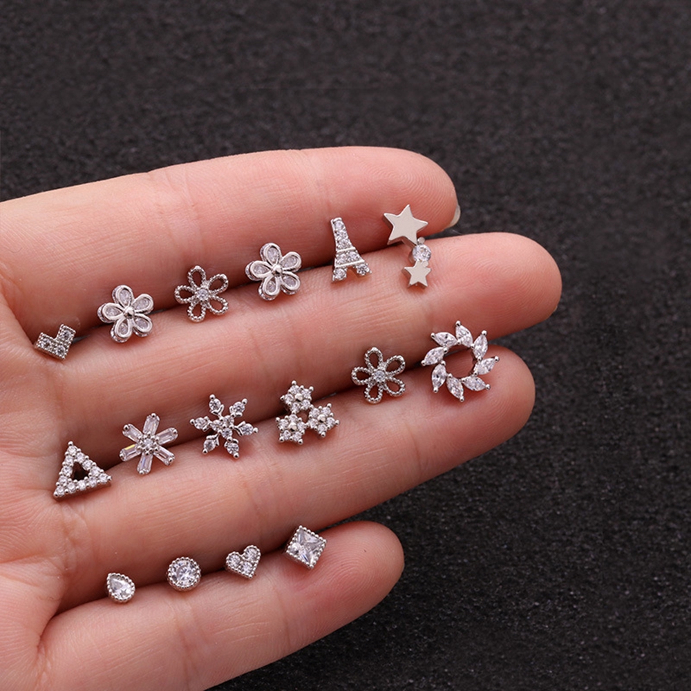 Bông tai dạng xỏ hình bông hoa tháp Eiffel đính đá zircon thời trang