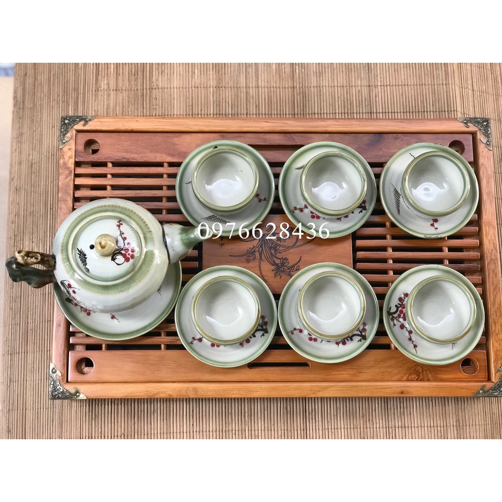 Bộ Ấm trà Sứ Bát Tràng hoa đào đỏ