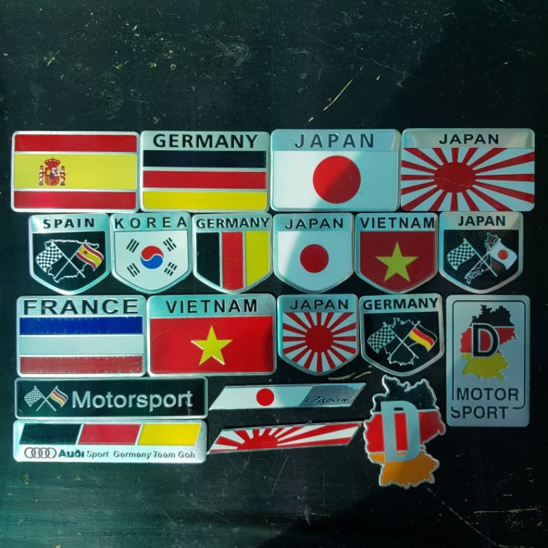 Tem nhôm cờ các nước có sẵn 20 mẫu để chọn
