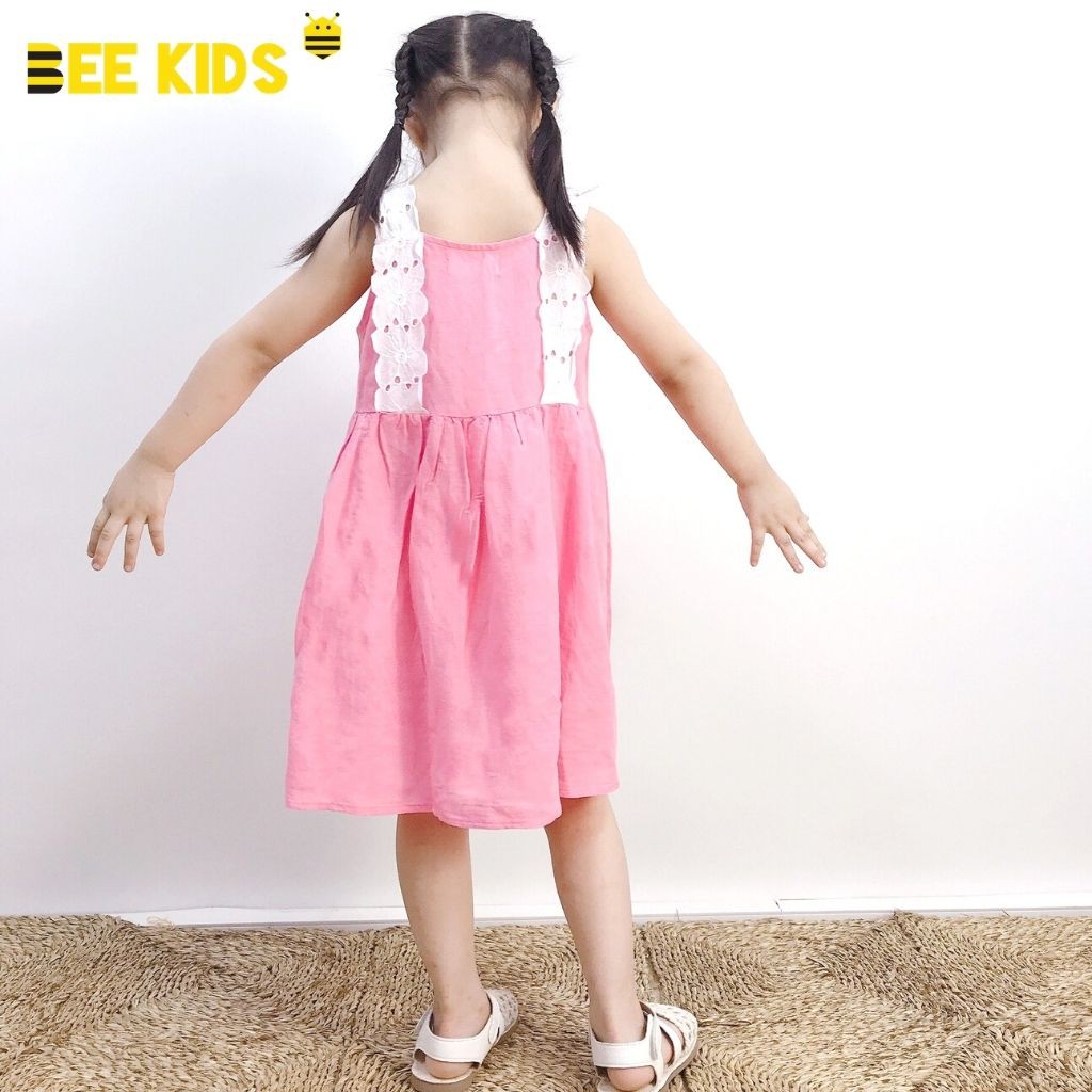 Váy bé gái hai dây dáng xoè mùa hè Bee Kids, Đầm bé gái phối nơ chất thô cotton mềm mịn (2-6 Tuổi) 1DC01673ST