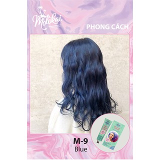 Kem nhuộm tóc phủ bạc MOLOKAI màu xanh dương M-9 chiết suất từ thiên nhiên tặng kèm trợ oxy dưỡng 60ml