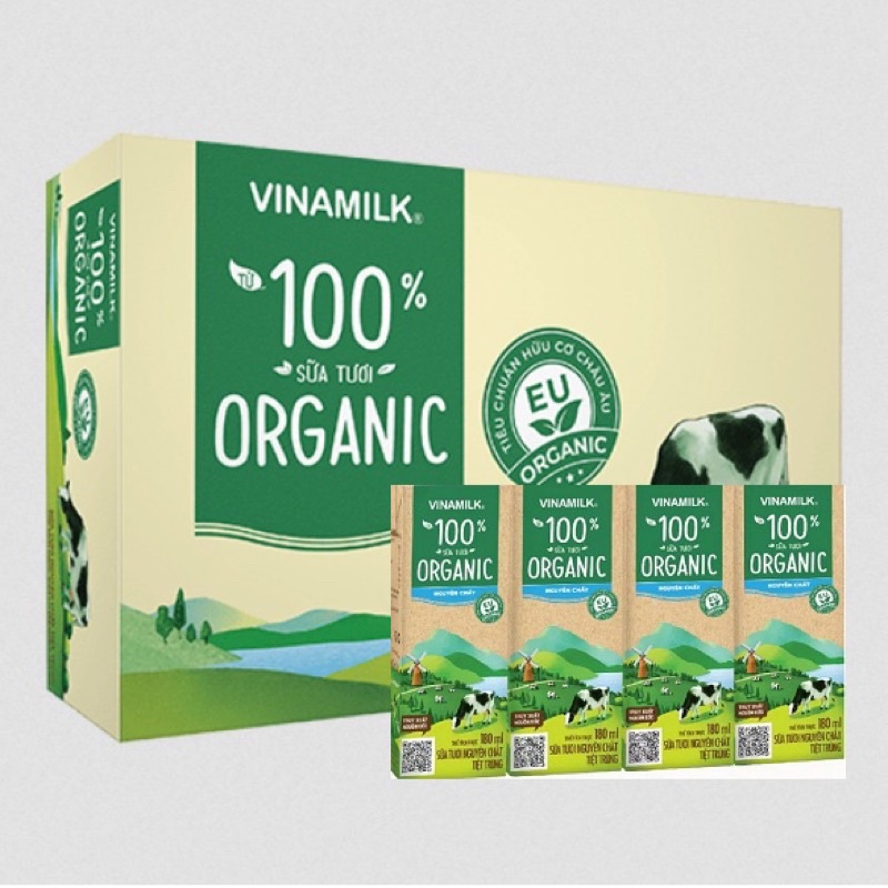 Sữa tươi tiệt trùng Vinamilk 100% Organic không đường 180ml -