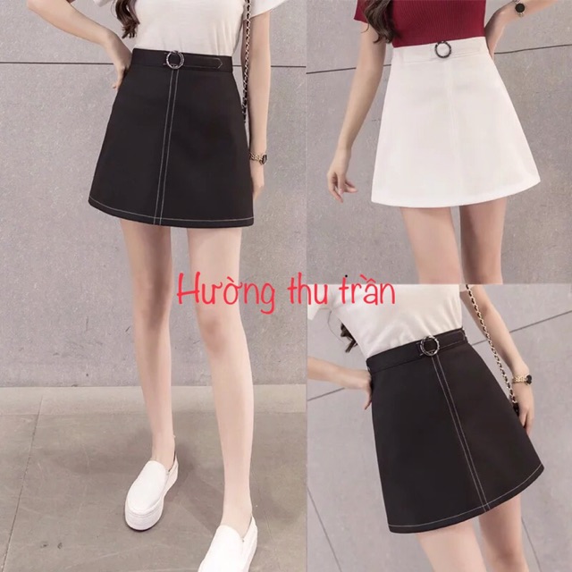 Chân váy chữ a phối đai tròn trần chỉ trẻ trung