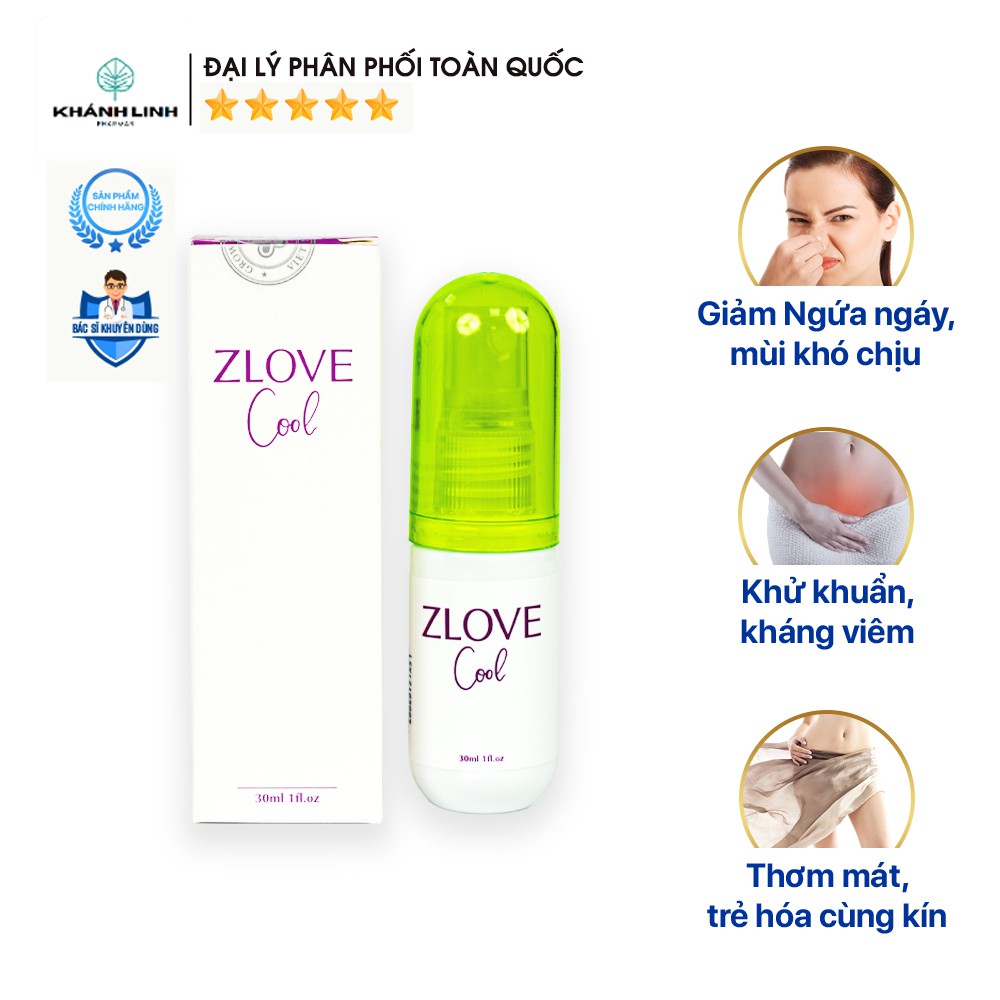 Dung Dịch Vệ Sinh Phụ Nữ Dạng Xịt Zlove Cool Ko Cần Rửa Lại Với Nước, Ngừa Viêm Nhiễm (30ml)