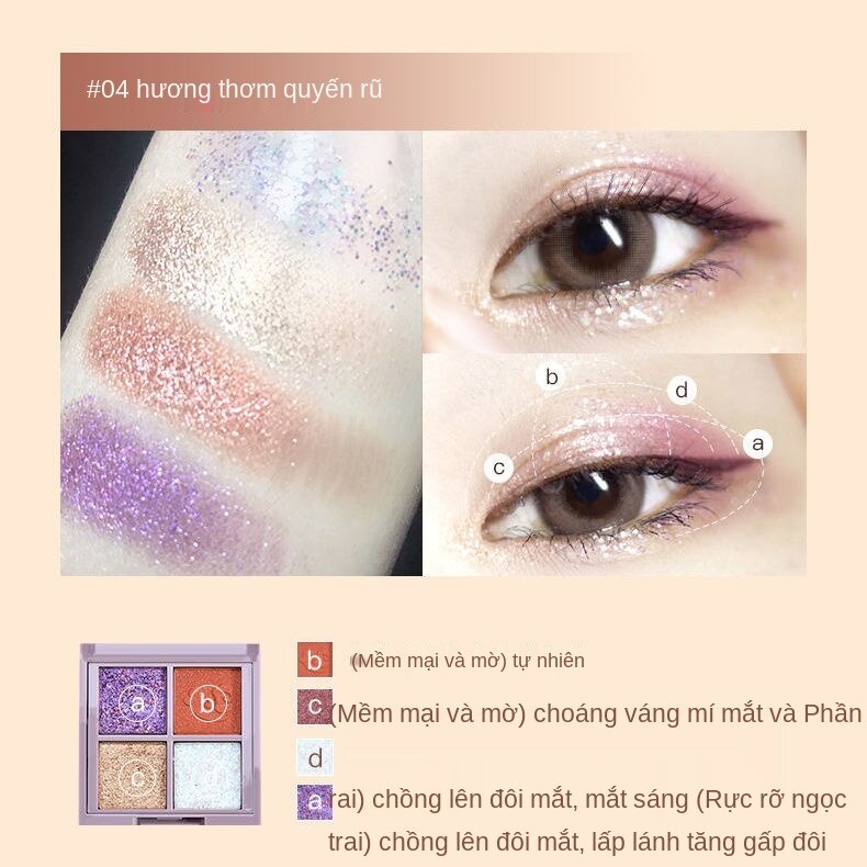 [Hàng mới về] Bảng phấn mắt Hanzou 4 màu long lanh chống nước và mồ hôi đẹp mắt không trang điểm | BigBuy360 - bigbuy360.vn