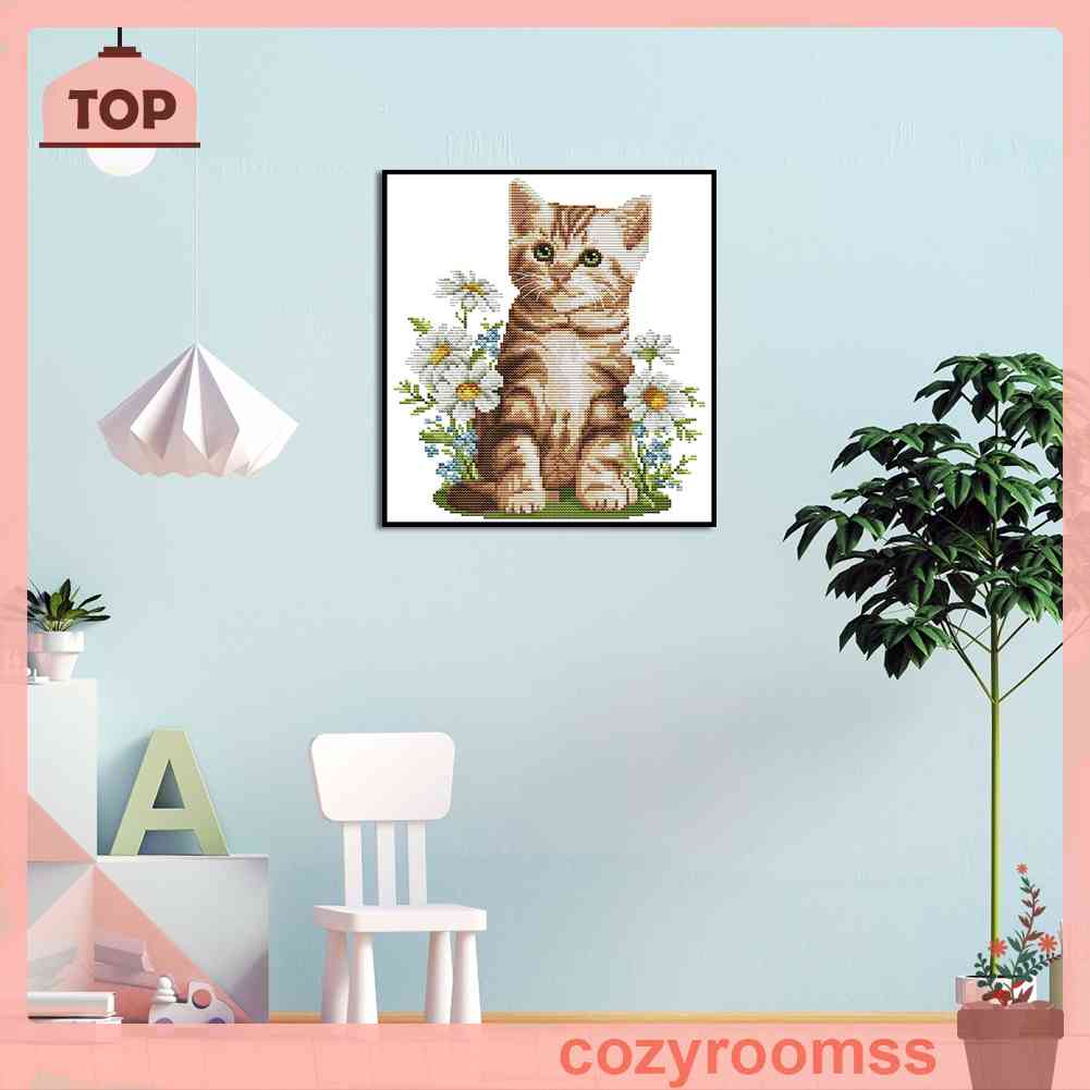 (canvas no printing)  Tranh Thêu Trang Trí Thủ Công 14CT Hình Mèo (Mũi Thêu Hình X)