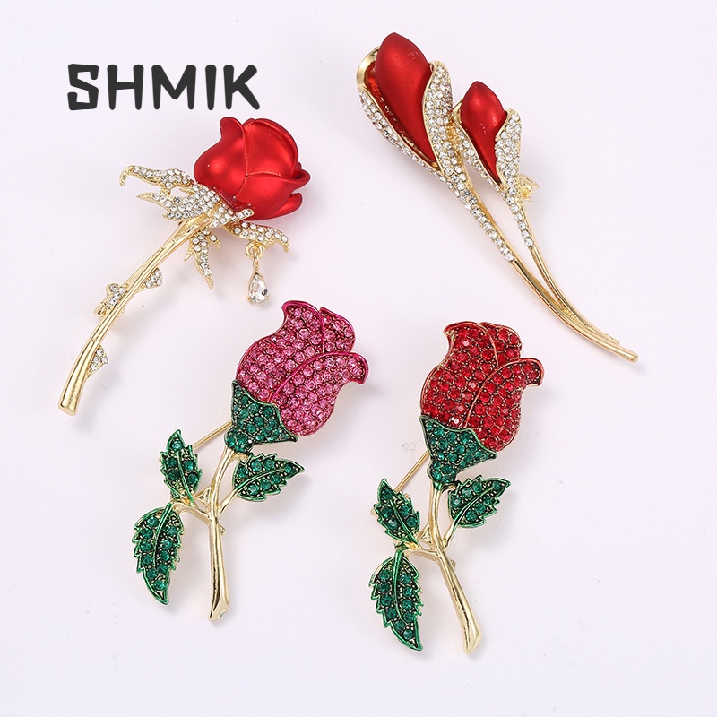 Ghim Cài Áo Hình Hoa Hồng Đính Đá Sang Trọng Cho Nữ