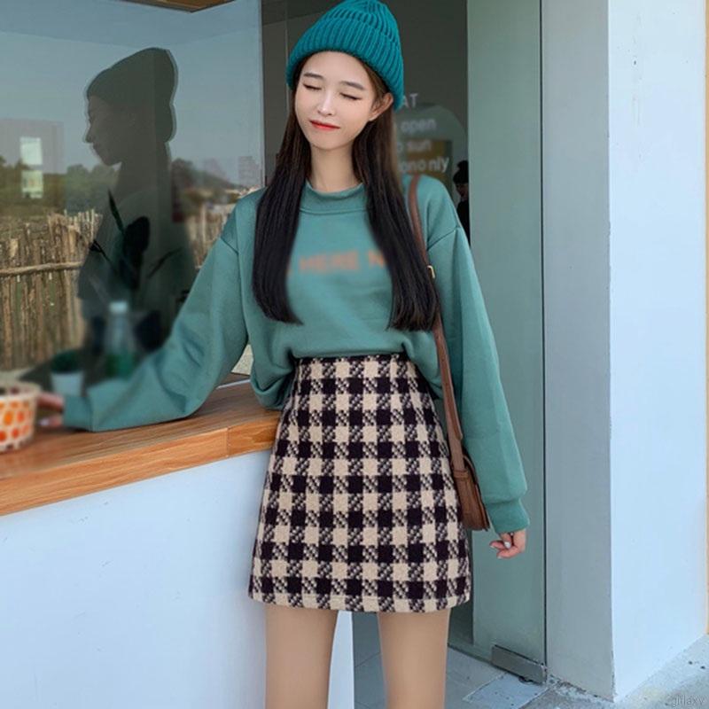Chân Váy Len Lưng Cao Họa Tiết Sọc Caro Phong Cách Hàn Quốc | BigBuy360 - bigbuy360.vn