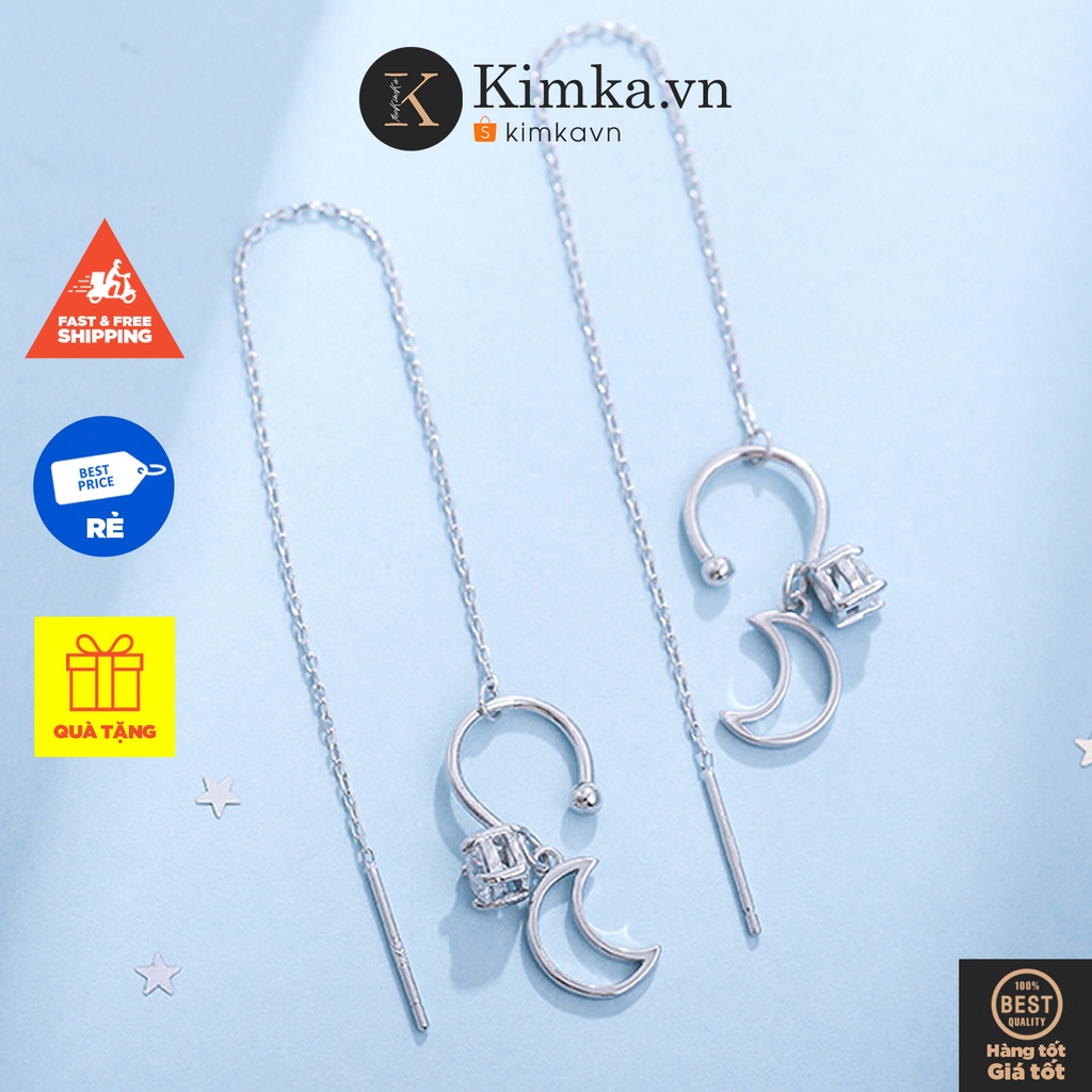 (077) Kẹp Vành Tai Rủ Sợi Hình Vầng Trăng Khuyết Đính Đá