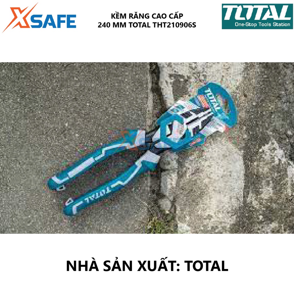 Kìm điện cao cấp TOTAL THT210906S | Chất liệu bằng thép CR-V, đen bóng, Kích thước 9.5&quot;/240mm, Trọng lượng 0.5kg, bấm