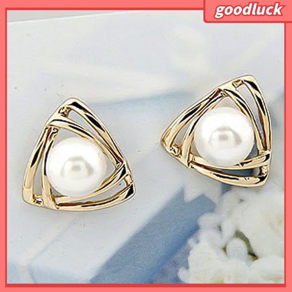 Bông Tai Hình Tam Giác Đính Ngọc Trai Giả Cho Nữ