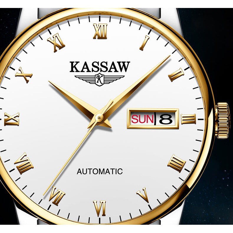 Đồng hồ nam chính hãng KASSAW K853-1 Kính sapphire ,chống xước,Chống nước ,BH 24 tháng,Máy cơ (Automatic) ,dây kim loại