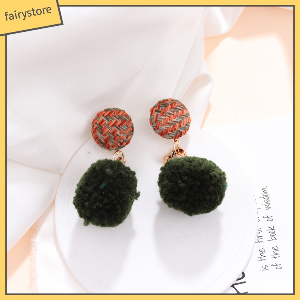 Bông Tai Dáng Dài Phối Cục Bông Đáng Yêu Cho Nữ