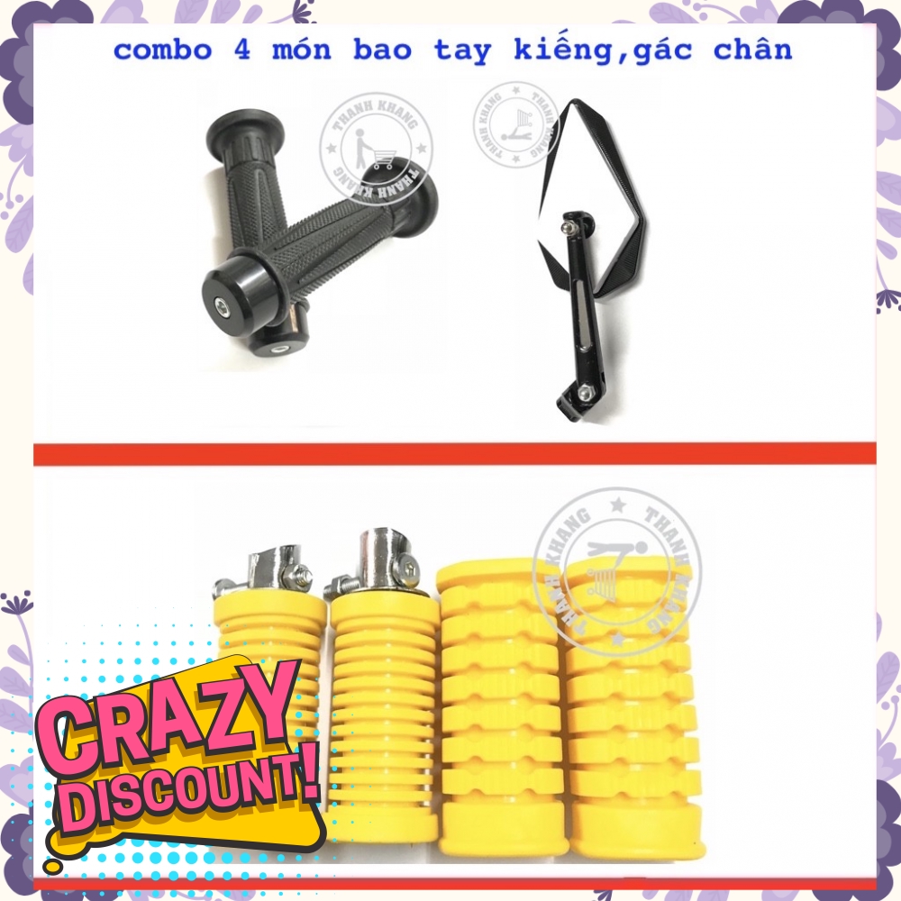 Combo bao tay kiểu Exciter 135 đen và kiếng kim cương màu bạc và gác chân trước sau vàng 0061077  006629  006574  006579