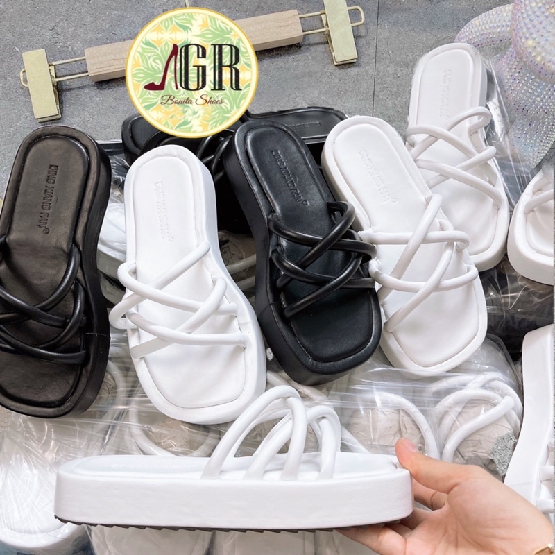 Dép xuồng 4 dây ống đan chéo da mềm cao 2,5 cm ( đặt lên 1 sz)