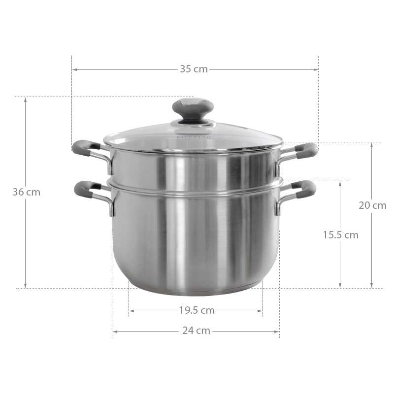 Bộ nồi xửng hấp 3 đáy inox 430 FiveStar Standard nắp kính