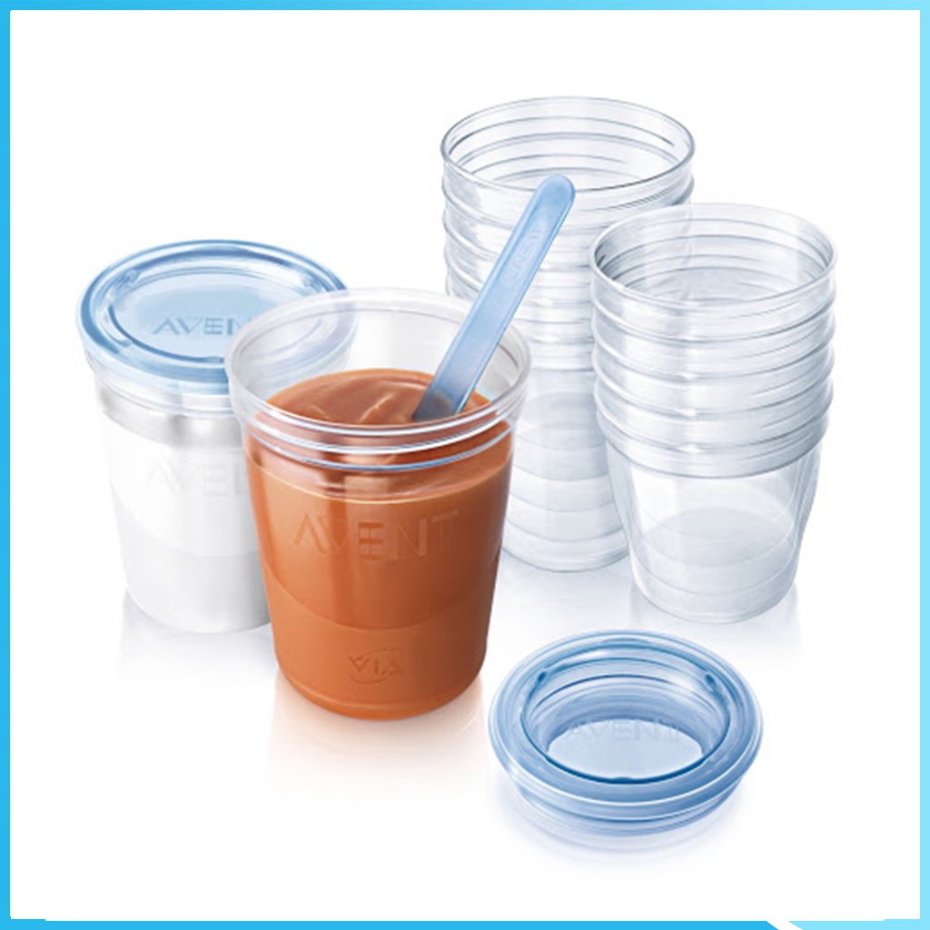 Set 10 Cốc Trữ Sữa Avent Có Nắp Đậy Tặng Kèm Cổ Nối Bình (180ml)