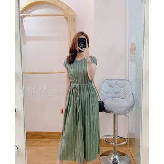 Váy bầu đẹp 2023 shopanhthu-BCA820 dáng Xuông dài chất cotton xốp dập ly phom rộng Freesize