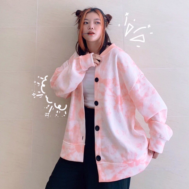 Áo Cardigan Nút Loang Trơn Nỉ Bông Tay Dài Ảnh Thật