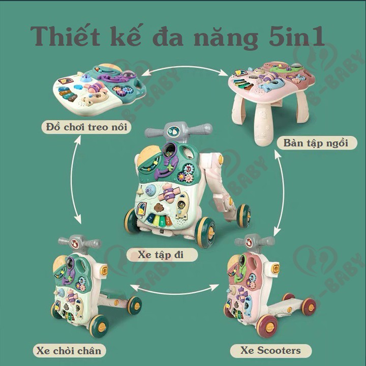 Xe Tập Đi Đa Năng Cho Bé 5IN1 B-BABY, Dụng Cụ Tập Đi Chống Lật Chống Trượt, Xe Tập Đi Chống Vòng Kiềng Trẻ Em