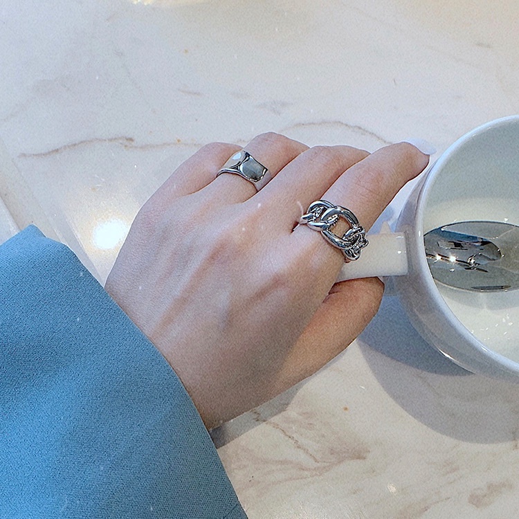 Nhẫn kiểu dáng dây xích dày dặn phong cách retro Âu Mỹ thời trang sáng tạo