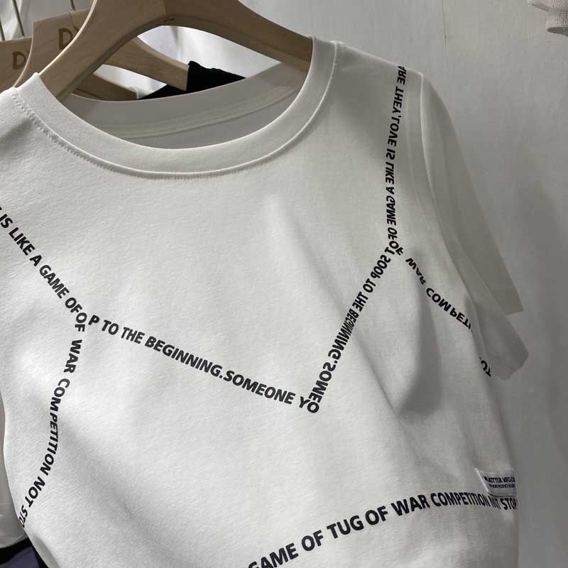 Áo Thun Cotton Tay Ngắn Hở Vai In Chữ Phong Cách Hong Kong Thanh Lịch Dễ Phối Đồ Cho Nữ Mã 95cotton
