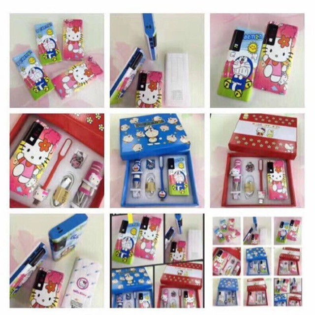 BỘ COMBO SẠC DỰ PHÒNG ĐÁNG YÊU HÌNH DOREMON – HELLO KITTY 5s2408 dep